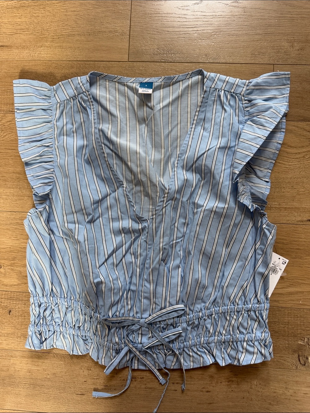 Old Navy Blue and White Striped Flutter Sleeve Tank Top